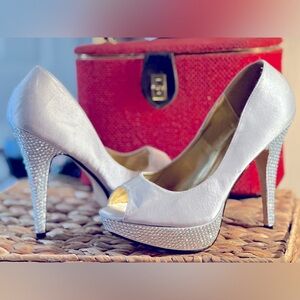 Satin and crystal studded heels